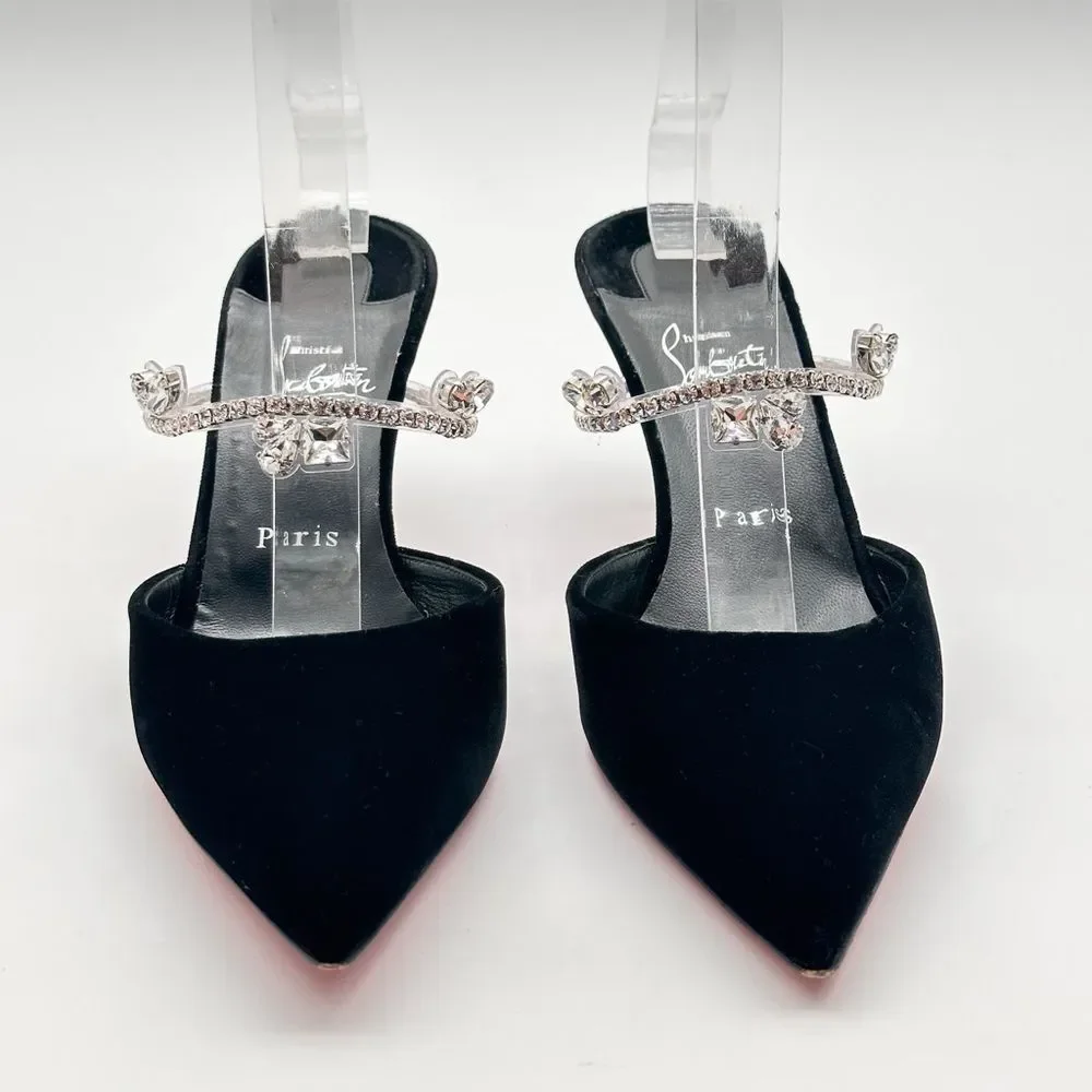 Christian Louboutin Planet Queen 70 Velvet Crystal Embellished Mules 70mm EU 39 - Picture 2 of 14